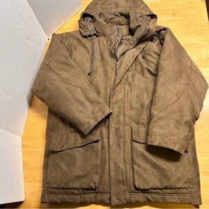 Men's Large Claiborne down filled Brown Hooded Jacket